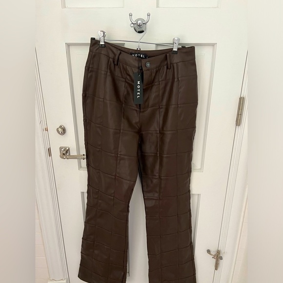 Motel Rocks Zolo Trouser In PU Patchwork Choco Brown - Picture 4 of 6